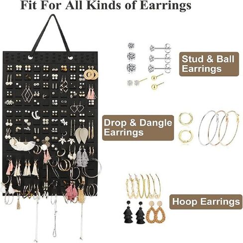 حامل اقراط معلق لتنظيم الاقراط، 20 خطاف، يحمل ما يصل الى 300 زوج من علاقات الاقراط، حامل اقراط على الحائط، حامل مجوهرات من اللباد، حامل اقراط، منظم معلق للنساء in Kuwait