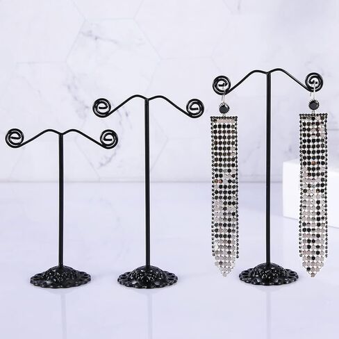 اوتوديكو حامل اقراط اسود معدني قابل للفصل، رف تخزين لعرض الاقراط للتصوير الفوتوغرافي والمجوهرات والاكسسوارات والخزانة ومتجر البيع بالتجزئة، 3 قطع، شكل دائري in Kuwait