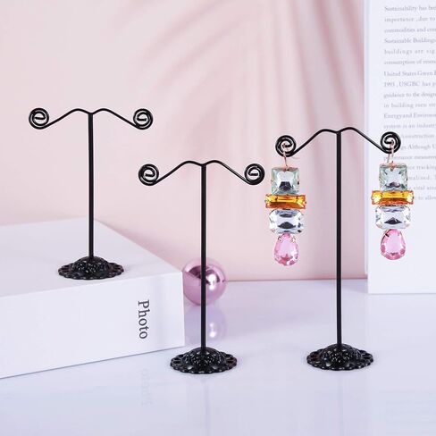 اوتوديكو حامل اقراط اسود معدني قابل للفصل، رف تخزين لعرض الاقراط للتصوير الفوتوغرافي والمجوهرات والاكسسوارات والخزانة ومتجر البيع بالتجزئة، 3 قطع، شكل دائري in Kuwait