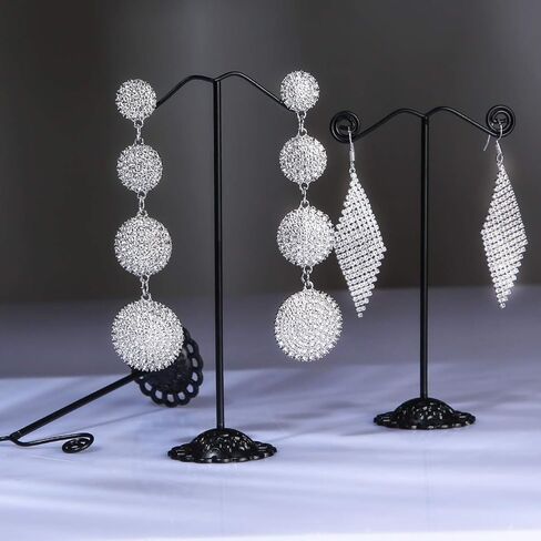 اوتوديكو حامل اقراط اسود معدني قابل للفصل، رف تخزين لعرض الاقراط للتصوير الفوتوغرافي والمجوهرات والاكسسوارات والخزانة ومتجر البيع بالتجزئة، 3 قطع، شكل دائري in Kuwait