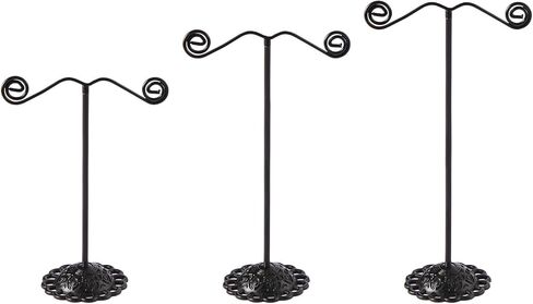 اوتوديكو حامل اقراط اسود معدني قابل للفصل، رف تخزين لعرض الاقراط للتصوير الفوتوغرافي والمجوهرات والاكسسوارات والخزانة ومتجر البيع بالتجزئة، 3 قطع، شكل دائري in Kuwait