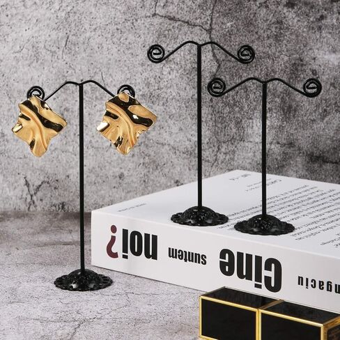 اوتوديكو حامل اقراط اسود معدني قابل للفصل، رف تخزين لعرض الاقراط للتصوير الفوتوغرافي والمجوهرات والاكسسوارات والخزانة ومتجر البيع بالتجزئة، 3 قطع، شكل دائري in Kuwait