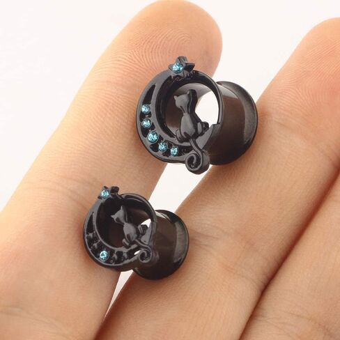 8 أزواج من الفولاذ البحري المرأة استرخى المقاييس الأذن أنفاق المقابس سيليكون أوبال حجر الفيروز أقراط خشبية مقاييس القط الأسود 2G-5/8 in Kuwait