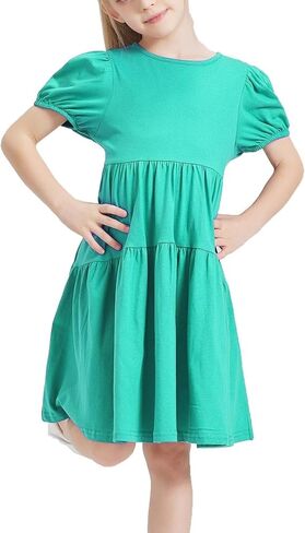 فستان DaniChins كاجوال للفتيات بأكمام منتفخة من القطن الصلب بطبقات in Kuwait