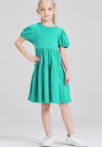 فستان DaniChins كاجوال للفتيات بأكمام منتفخة من القطن الصلب بطبقات in Kuwait