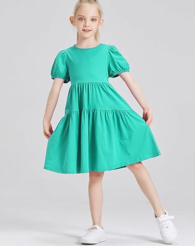 فستان DaniChins كاجوال للفتيات بأكمام منتفخة من القطن الصلب بطبقات in Kuwait