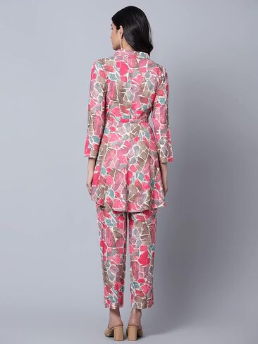 ملابس صيفية للسيدات من Bani مكونة من قطعتين، طقم متناسق مع بنطال وتونيك علوي مع حزام خصر، طقم هندي سادة بأكمام كاملة in Kuwait