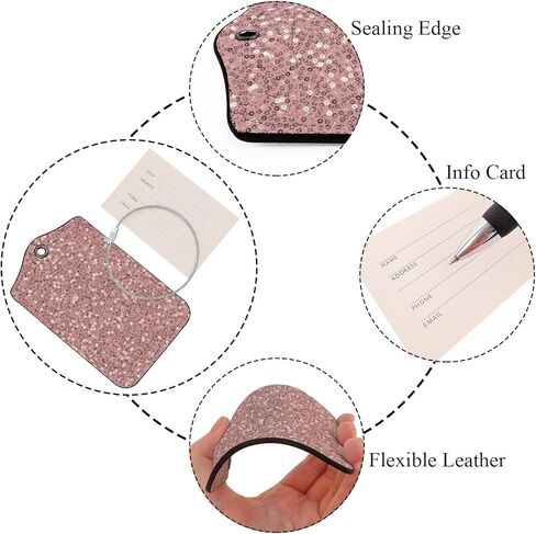 EKOBLA 1 قطعة علامة الأمتعة روز الذهب الترتر الوردي التألق لامعة نمط اسم بطاقة الهوية علامات الأمتعة مع غطاء الخصوصية الفولاذ المقاوم للصدأ للنساء الرجال in Kuwait