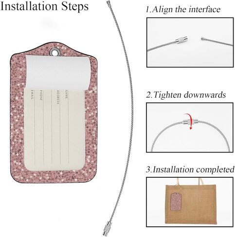EKOBLA 1 قطعة علامة الأمتعة روز الذهب الترتر الوردي التألق لامعة نمط اسم بطاقة الهوية علامات الأمتعة مع غطاء الخصوصية الفولاذ المقاوم للصدأ للنساء الرجال in Kuwait
