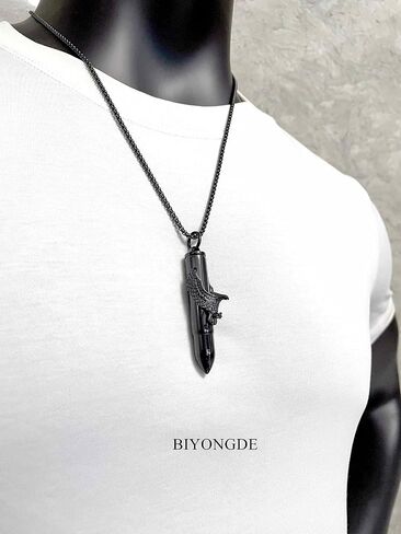 BIYONGDE Steel Vintage Flying Eagle Bullet Urn Ashes Keepsake Cremation Prayer Memorial Holder Locket Pendant Necklace in Kuwait