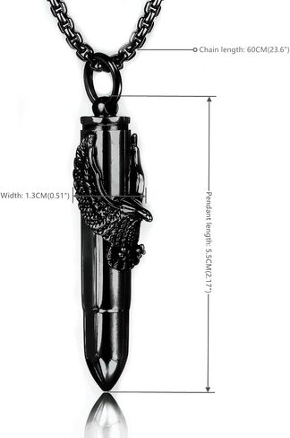 BIYONGDE Steel Vintage Flying Eagle Bullet Urn Ashes Keepsake Cremation Prayer Memorial Holder Locket Pendant Necklace in Kuwait