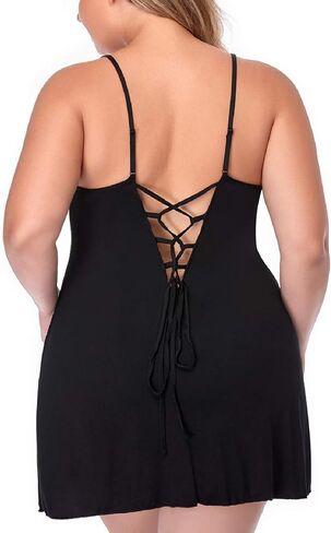 Women's Sexy Lingerie Plus Size Deep V Sleepwear Lace Trim Nightgown V-Neck Babydoll Chemise in Kuwait