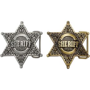 FINGERINSPIRE 2 Pcs Western Sheriff Star Belt Buckle Antique Bronze Silver Hexagram Sheriff Belt Buckle Alloy Retro Star Shape Belt Buckle for Men Vintage Metal Sash Buckle Cosplay Accessories, Gold, in Saudi Arabia