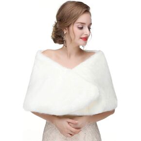 Gangel Faux Fur Shawl Wraps Cloak Coat Sweater Cape Wedding Bridal Winter(1pc)