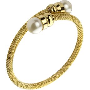 555Jewelry Adjustable Twisted Cable Wire & Pearls Bangle Bracelet Cuff for Women in Saudi Arabia