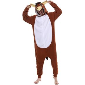 dressfan Donkey Costume Cosplay Costume Animal Donkey Onesie Pajamas Unisex Adult One Piece Pajamas Brown in Kuwait