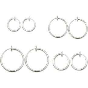 LAXPICOL Clip On Earrings 4PCS Different Size Gold Silver Black Rose Gold Tone 0.43IN/0.51IN/0.59IN/0.70IN 4PCS Stainless Hoop Earrings for Women Girls No Piercing