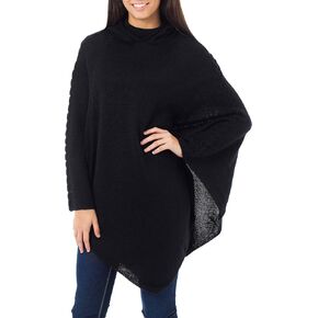 NOVICA Black Peruvian Alpaca Wool Blend Hooded Poncho, Eternal Magic' in Kuwait