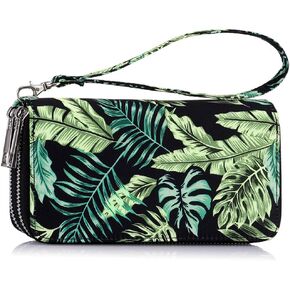 XEYOU Double Zipper Long Clutch Wallet Cellphone Wallet for Women with Removable Wristlet Strap for Credit Card, Cash, Coin, Bill