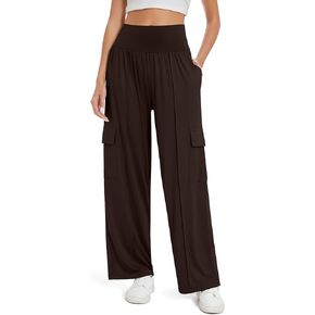 UEU السراويل البضائع النساء مع جيوب عالية الخصر واسعة الساق ركض السراويل عارضة صالة in Kuwait