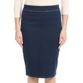 ESTEEZ Pull-On 4 Way Stretch Denim - Knee Length Jean Skirt for Women - Venice
