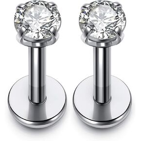 PiercingJ 2-4pcs 16g 316L Stainless Steel 3mm Cubic Zirconia Labret Monroe Lip Ring/Tragus/Helix Earring,6-12mm Bar Length in Kuwait
