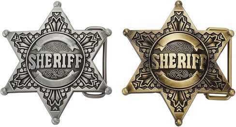 FINGERINSPIRE 2 Pcs Western Sheriff Star Belt Buckle Antique Bronze Silver Hexagram Sheriff Belt Buckle Alloy Retro Star Shape Belt Buckle for Men Vintage Metal Sash Buckle Cosplay Accessories, Gold, in Saudi Arabia