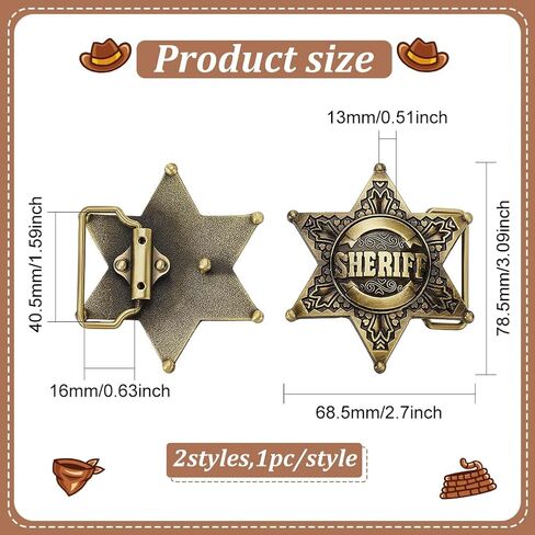 FINGERINSPIRE 2 Pcs Western Sheriff Star Belt Buckle Antique Bronze Silver Hexagram Sheriff Belt Buckle Alloy Retro Star Shape Belt Buckle for Men Vintage Metal Sash Buckle Cosplay Accessories, Gold, in Saudi Arabia