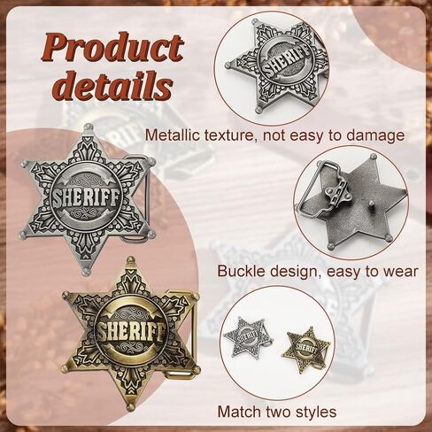 FINGERINSPIRE 2 Pcs Western Sheriff Star Belt Buckle Antique Bronze Silver Hexagram Sheriff Belt Buckle Alloy Retro Star Shape Belt Buckle for Men Vintage Metal Sash Buckle Cosplay Accessories, Gold, in Saudi Arabia