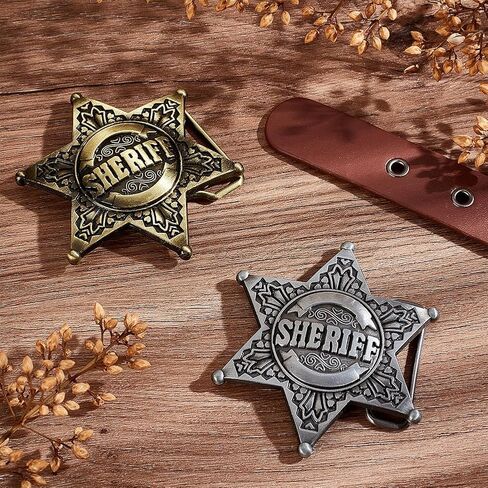 FINGERINSPIRE 2 Pcs Western Sheriff Star Belt Buckle Antique Bronze Silver Hexagram Sheriff Belt Buckle Alloy Retro Star Shape Belt Buckle for Men Vintage Metal Sash Buckle Cosplay Accessories, Gold, in Saudi Arabia