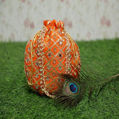 India Gift Hub Indian Handmade Women's Embroidered Drawstring Jewelry Pouch Bag | Indian Potli Handbag | 20 Piece in Saudi Arabia