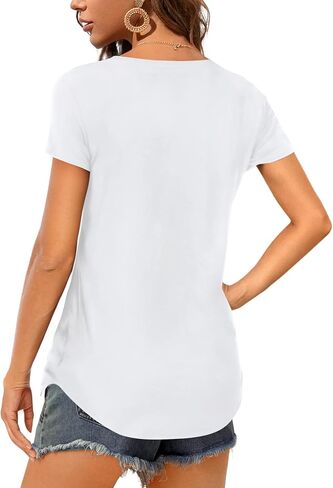 Amoretu Women V Neck T-Shirt Casual Short Sleeve Plain Tee Shirts Blouses in Saudi Arabia