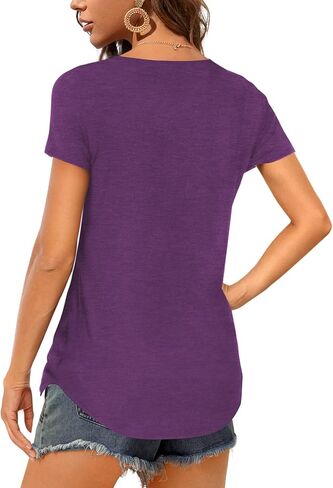 Amoretu Women V Neck T-Shirt Casual Short Sleeve Plain Tee Shirts Blouses in Saudi Arabia