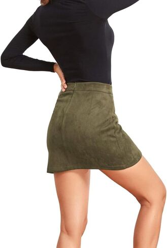 تنورة قصيرة قصيرة للسيدات من ATHX مصنوعة من الجلد السويدي الصناعي بخصر عالٍ وسحاب جانبي وفتحة جانبية قابلة للتمدد على شكل حرف A تنانير ضيقة in Kuwait