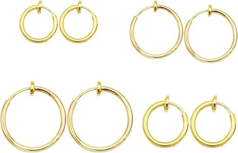 LAXPICOL Clip On Earrings 4PCS Different Size Gold Silver Black Rose Gold Tone 0.43IN/0.51IN/0.59IN/0.70IN 4PCS Stainless Hoop Earrings for Women Girls No Piercing in Kuwait