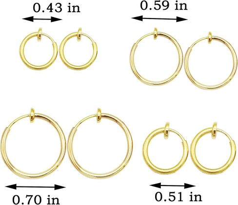 LAXPICOL Clip On Earrings 4PCS Different Size Gold Silver Black Rose Gold Tone 0.43IN/0.51IN/0.59IN/0.70IN 4PCS Stainless Hoop Earrings for Women Girls No Piercing in Kuwait