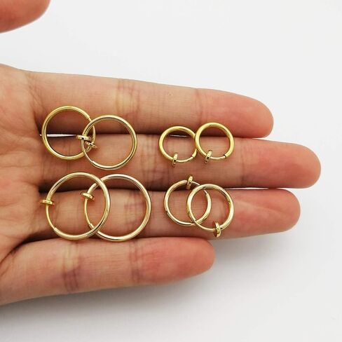 LAXPICOL Clip On Earrings 4PCS Different Size Gold Silver Black Rose Gold Tone 0.43IN/0.51IN/0.59IN/0.70IN 4PCS Stainless Hoop Earrings for Women Girls No Piercing in Kuwait