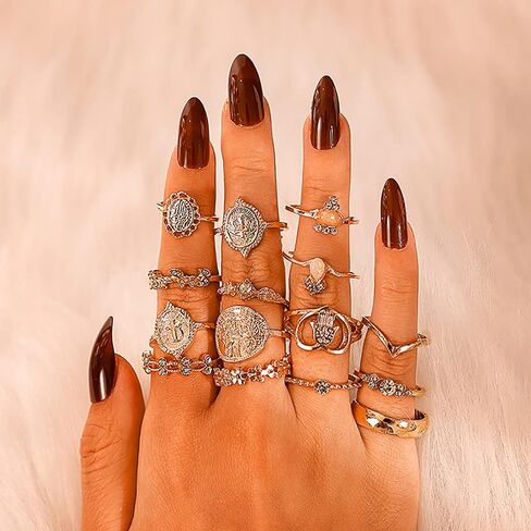 YOOESTORES82 15-19 Pieces Stackable Knuckle Ring Set.Vintage Gold Rhinestone Stacking Joint Ring Midi Finger Rings for Women Teen Girls (A) in Saudi Arabia