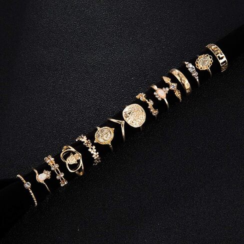 YOOESTORES82 15-19 Pieces Stackable Knuckle Ring Set.Vintage Gold Rhinestone Stacking Joint Ring Midi Finger Rings for Women Teen Girls (A) in Saudi Arabia