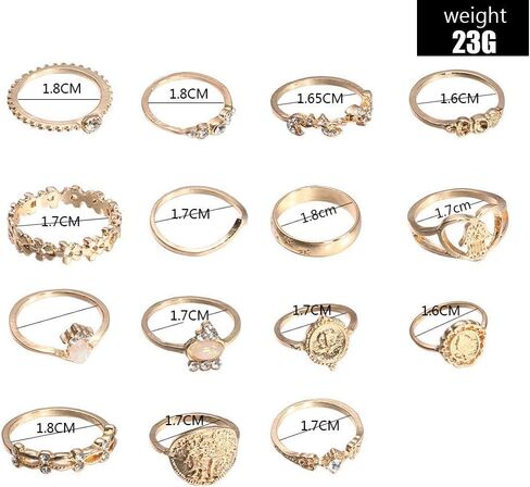 YOOESTORES82 15-19 Pieces Stackable Knuckle Ring Set.Vintage Gold Rhinestone Stacking Joint Ring Midi Finger Rings for Women Teen Girls (A) in Saudi Arabia