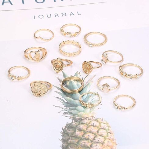 YOOESTORES82 15-19 Pieces Stackable Knuckle Ring Set.Vintage Gold Rhinestone Stacking Joint Ring Midi Finger Rings for Women Teen Girls (A) in Saudi Arabia