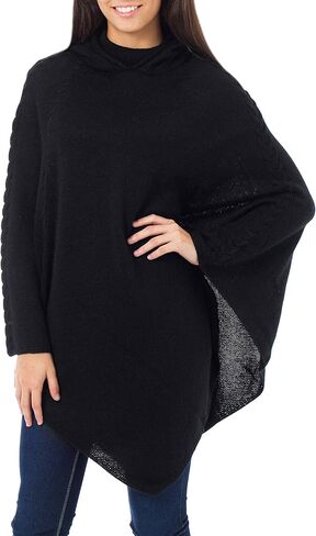 NOVICA Black Peruvian Alpaca Wool Blend Hooded Poncho, Eternal Magic' in Kuwait