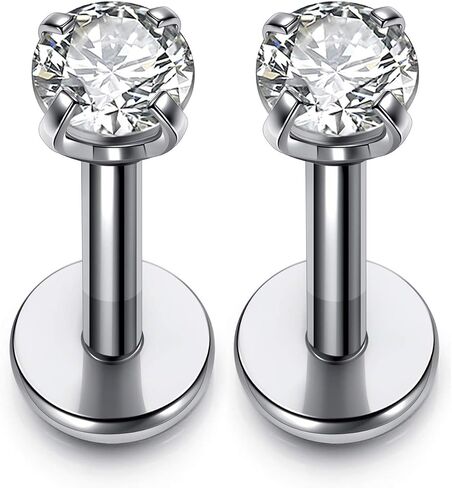 PiercingJ 2-4pcs 16g 316L Stainless Steel 3mm Cubic Zirconia Labret Monroe Lip Ring/Tragus/Helix Earring,6-12mm Bar Length in Kuwait