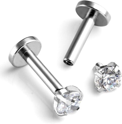 PiercingJ 2-4pcs 16g 316L Stainless Steel 3mm Cubic Zirconia Labret Monroe Lip Ring/Tragus/Helix Earring,6-12mm Bar Length in Kuwait