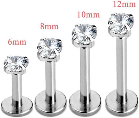 PiercingJ 2-4pcs 16g 316L Stainless Steel 3mm Cubic Zirconia Labret Monroe Lip Ring/Tragus/Helix Earring,6-12mm Bar Length in Kuwait