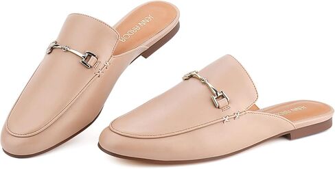 JENN ARDOR Mules للنساء سهل الارتداء بدون كعب بدون كعب، شباشب مغلقة بمقدمة مدببة وسلسلة معدنية مسطحة بكعب منخفض، أحذية مشي كاجوال in Kuwait