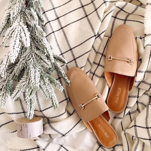 JENN ARDOR Mules للنساء سهل الارتداء بدون كعب بدون كعب، شباشب مغلقة بمقدمة مدببة وسلسلة معدنية مسطحة بكعب منخفض، أحذية مشي كاجوال in Kuwait