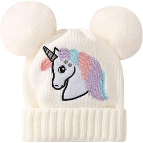 الفتيات يونيكورن قبعة صغيرة متماسكة Pompom المطرزة قبعة الجمجمة الشتاء الجدة الكفة قبعة التزلج لمدة 4-12 سنة in Kuwait