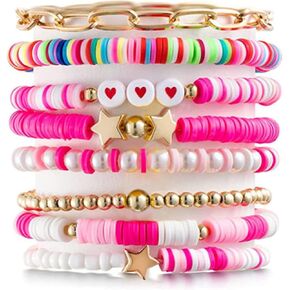FUNOJOY Surfer Beaded Bracelets Colorful Clay Beads Bracelet Set Stackable Stretch Bracelets Friendship Bracelets Boho Summer Beach Jewelry for Women Teen Girls in Saudi Arabia
