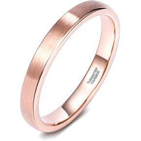 TRUMIUM 3mm 5mm Tungsten Rings for Women Mens Rose Gold/Silver Brushed Thin Engagement Wedding Band Comfort Fit Size 4-12